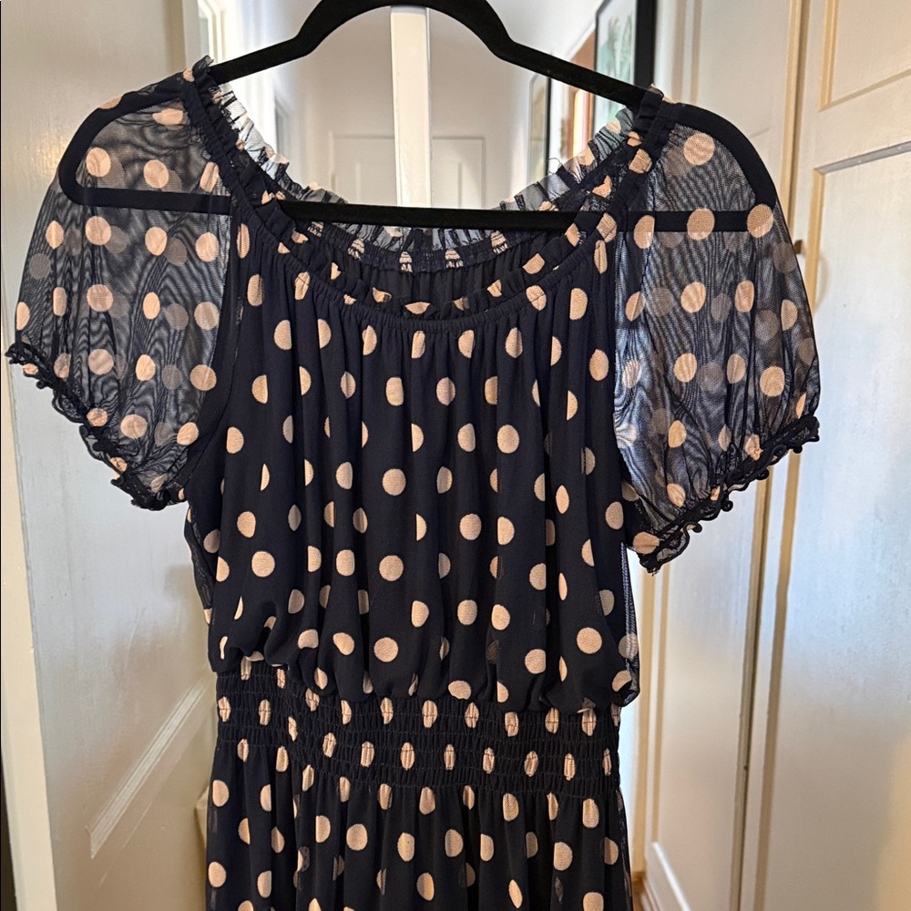 Kate And Lily Navy Polka Dot Midi Dress with Sheer Short Sleeves 6P - Picture 9 of 9